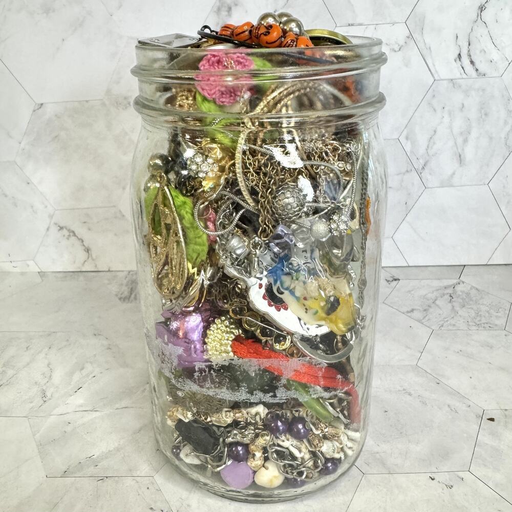 Jewelry Mystery CRAFT Jar 3.1 lbs Mixed Vintage Modern Costume Harvesting Rework